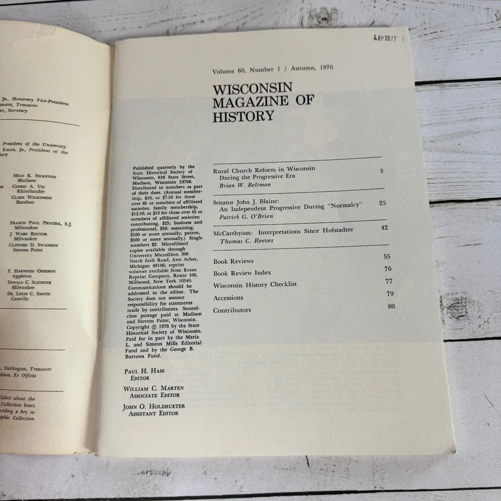 Wisconsin Magazine of History Vol 60 #1-4 1976-77 Periodical Set State